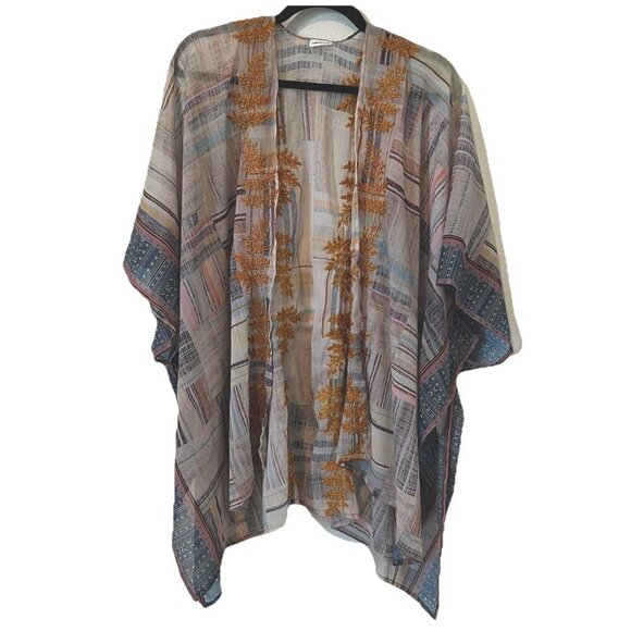 Coldwater Creek Women’s Patchwork Kimono Kaftan Sheer Drapey Boho Hippie Fall OS - Picture 1 of 8